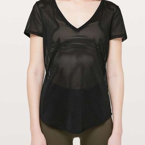 Lululemon “All Love Tee” striped mesh